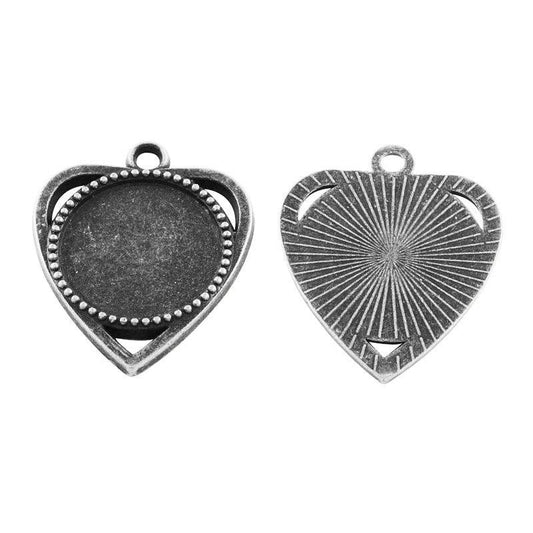 1.25 Inch Tibetan Style Alloy Heart Antique Silver Pendant Cabochon Settings - Silver / Heart / 10 Pcs [ Rs 15 / Piece ]