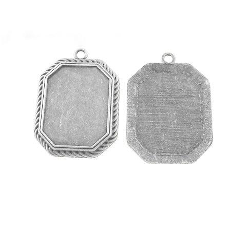 1.5 Inch Tibetan Style Big Pendant Antique Silver Cabochon Settings - Silver / Octagon / 5 Pcs [ Rs 32 / Piece ]