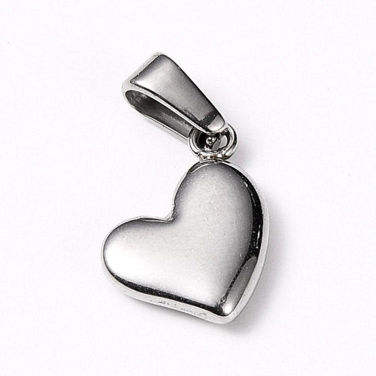 304 Stainless Steel Heart Silver Pendant 14x10x3mm
