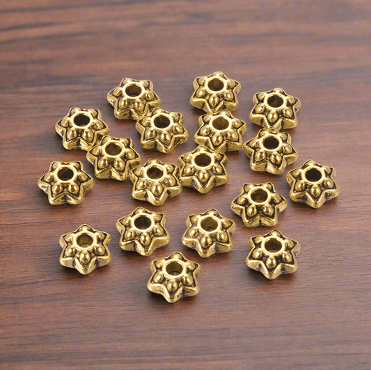 50 Pcs, 9mm, Tibetan Silver Flower Spacer Beads Antique Golden - Golden / Star / 50 Pcs