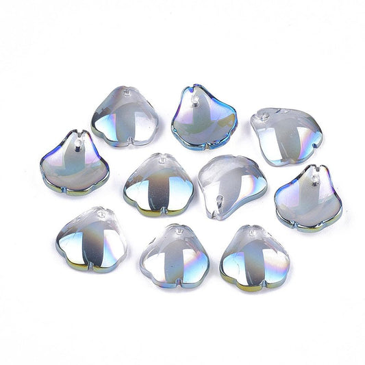10 Pcs, 15.5x14x3.5mm, Glass Leaf Charms Gray - Grey