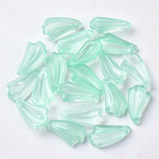10 Pcs, 20x10.5x5mm, Transparent Glass Leaf Charms Aqua - Green