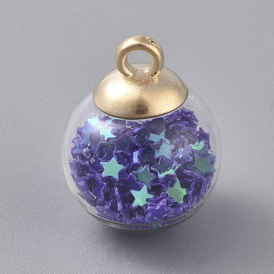 20.5x15mm, Glass Ball Charms with Star Sequins Round Blue - Blue / Glass / 10 Pcs