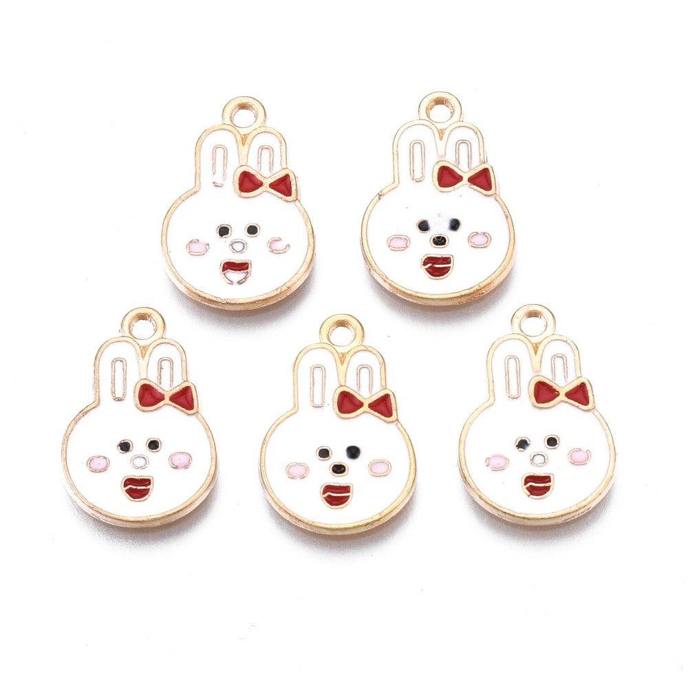 17x11.5x1.5mm, Alloy Enamel Pendants, Light Gold, Rabbit, Red - Alloy / Golden / 5 Pcs