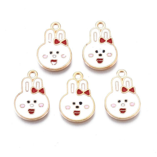 17x11.5x1.5mm, Alloy Enamel Pendants, Light Gold, Rabbit, Red - Alloy / Golden / 5 Pcs