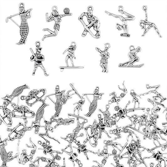 9 Pcs Tibetan Style Sport Them Alloy Baseball Player Antique Silver - Alloy / Golden / 1 Pack