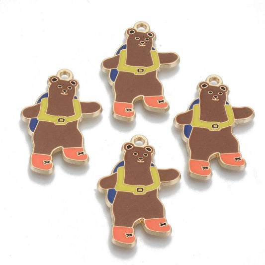 5 Pcs, 34.5x21.5mm, Alloy Enamel Bear Charms, Light Gold - Alloy / Golden