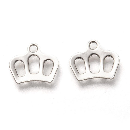 8x10mm 201 Stainless Steel Crown Charms Silver - Silver / Stainless Steel / 10 Pcs