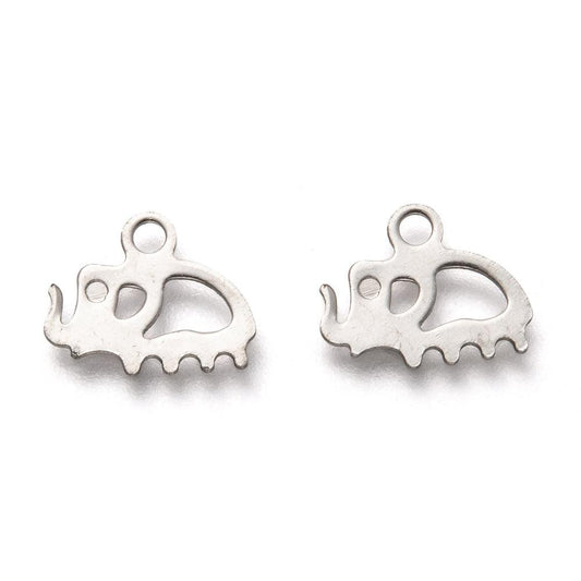 9x11.5mm, 201 Stainless Steel Elephant Charms Silver Color - Silver / Stainless Steel / 10 Pcs