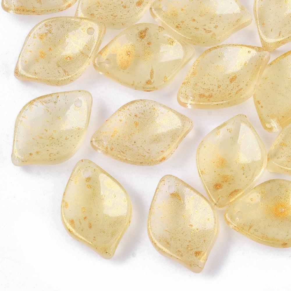 19x13mm, Glass Leaf Charms Matte Yellow - Yellow / Glass / 10 Pcs