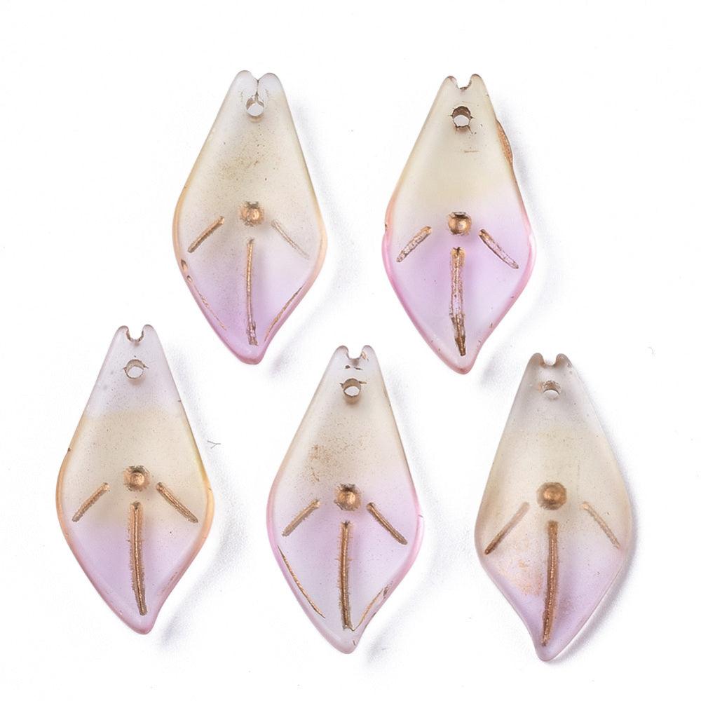 23x11.5mm, Glass Leaf Charms Light Golden - Golden / Glass / 10 Pcs