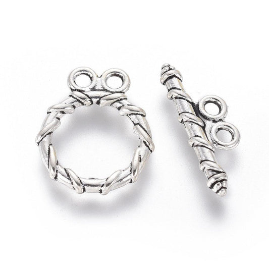 Tibetan Alloy Toggle Clasps Antique Silver 18x15mm - Silver / 5 Set