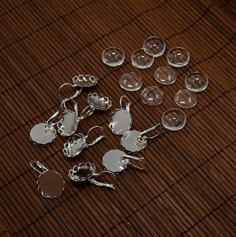 28x17mm, Brass Leverback Earrings Blank Base and Clear Domed Glass Covers Silver - Silver / Brass / 2 Pairs