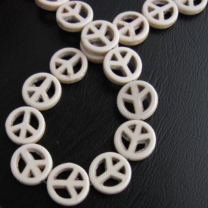 15, 20 & 25mm, 3 Strings Acrylic Peace Side Hole Beads Off White - Off White / Acrylic / 3 Strings