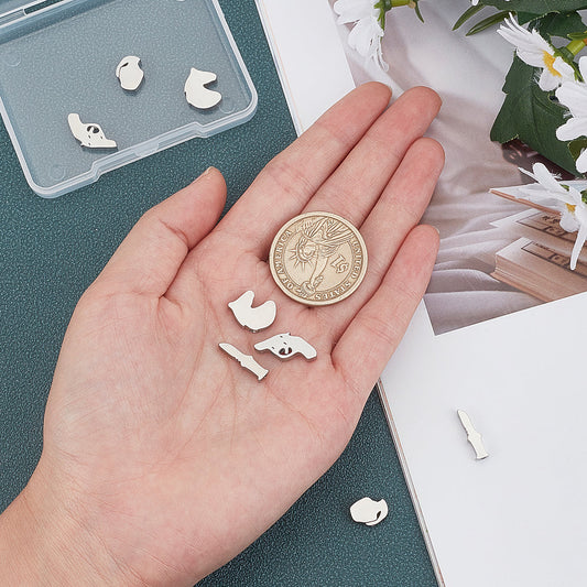 8 Pcs 4 Style 304 Stainless Steel Beads Girl & Unicorn & Dagger & Pistol - Silver / Stainless Steel