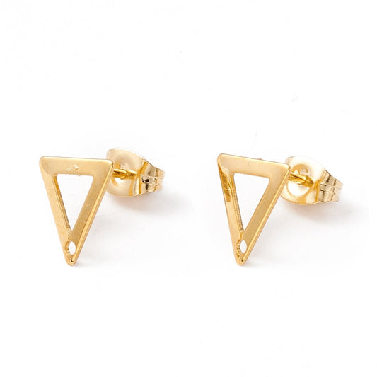 201 Stainless Steel Stud Earring Findings with Hole, Oval, Real 24K Gold Plated - Golden / Stainless Steel / 5 Pair
