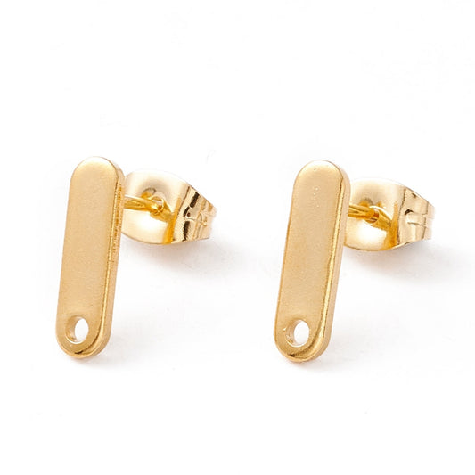 12x3.5mm, 201 Stainless Steel Stud Earring Findings with Hole Real 24K Gold Plated - Golden / Stainless Steel / 5 Pairs