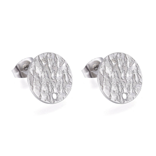 12x1mm, 304 Stainless Steel Stud Earring Findings - Silver / Stainless Steel / 2 Pairs