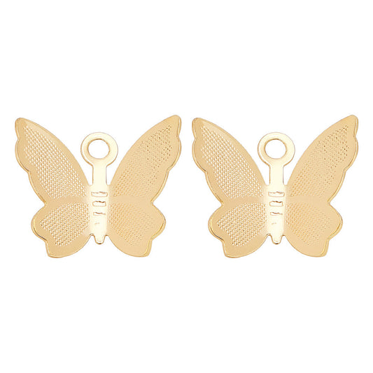 11x13x3.5mm, Brass Charms, Butterfly, Real 18K Gold Plated - Golden / Brass / 2 Pcs