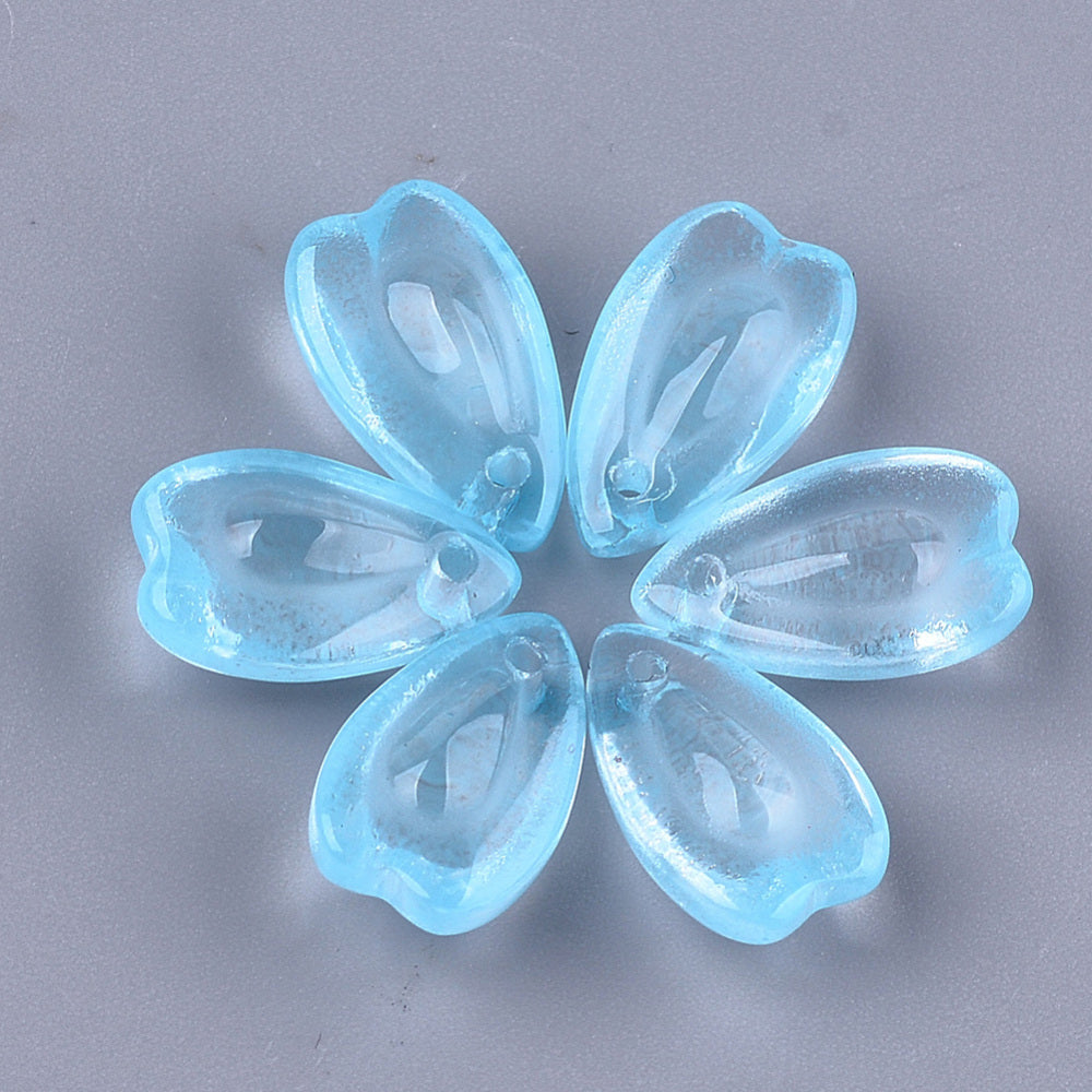 13x8x5.5mm, Transparent Glass Charms, Petal, Light Sky Blue - Sky Blue / Glass / 10 Pcs