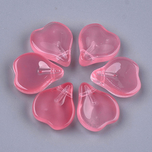 15x13x5mm, Transparent Glass Pendants, Petal, Crimson - Pink / Glass / 10 Pcs