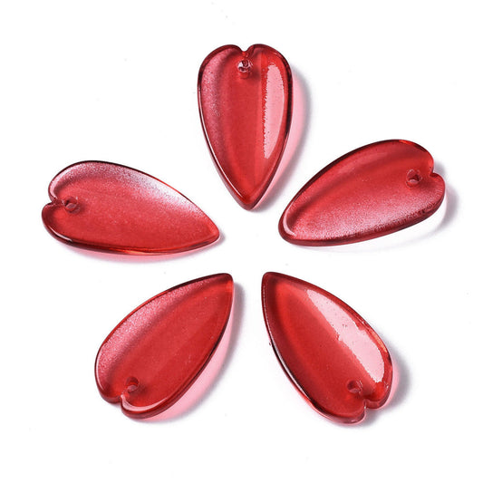 20.5x11x3.5mm, Transparent Glass Pendants, Leaf, Red - Red / Glass / 10 Pcs