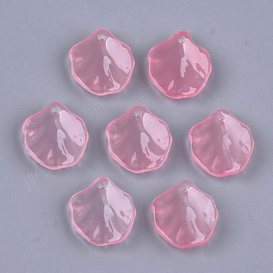 17x15.5x3.5mm, Transparent Glass Pendants, Lotus Leaf - Pink / Glass / 10 Pcs