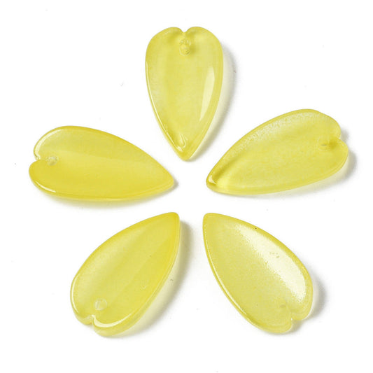 20.5x11x3.5mm, Transparent Glass Pendants, Imitation Jade Pendants, Leaf, Gold - Yellow / Glass / 10 Pcs