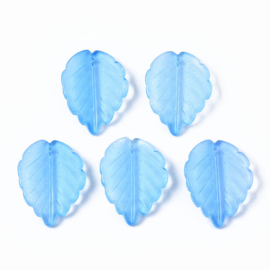 23.5x17.5x4.5mm, Glass Pendants, Leaf, Blue - Sky Blue / Glass / 10 Pcs