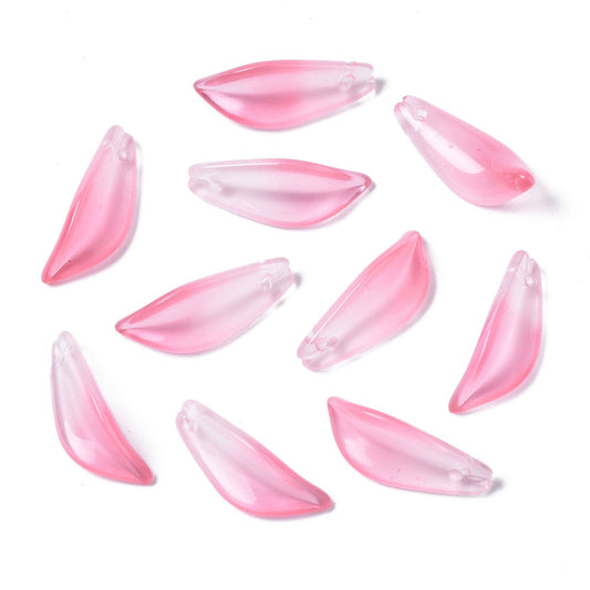 21.5x8x5mm, Glass Pendants, Imitation Jade Pendants, Two Tone, Leaf, Hot Pink - Pink / Glass / 10 Pcs