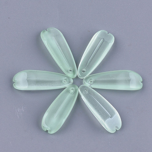 25x8.5mm, Transparent Glass Pendants, Petal, Light Green - Sea Green / Glass / 10 Pcs