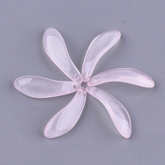 10 Pcs, 26x8.5x6mm, Transparent Spray Painted Glass Pendants, Petal, Pink - Pink / Glass