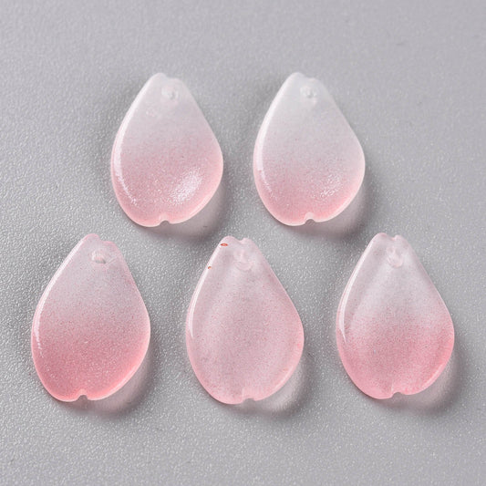 16x9.5x2mm, Two Tone Transparent Glass Pendants, Petaline, Pink - Pink / Glass / 10 Pcs