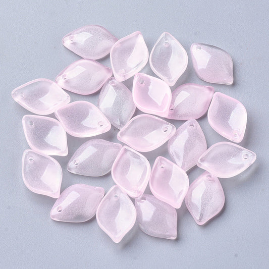 15x10x3.5mm, Transparent Glass Pendants, Petaline, Pink - Pink / Glass / 10 Pcs
