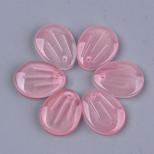 15.5x12x3mm, Transparent Glass Pendants, Petal - Pink / Glass / 10 Pcs