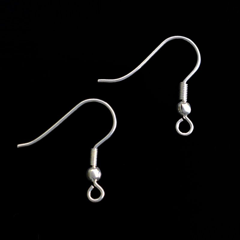 15mm Anti Tarnish Rhodium Plated Ear Hooks - Brass / Silver / 10 Pcs