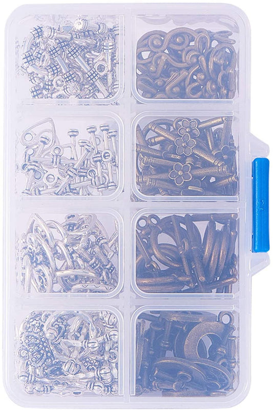Tibetan Style Alloy Toggle Clasps Kit, Lead Free, Mixed Color - Silver