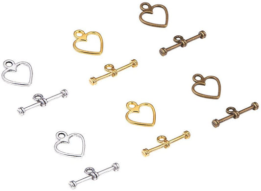 Alloy Tibetan Silver Toggle Clasps kit, Heart, Multicolor - Silver / 1 Box