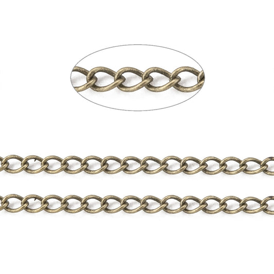 5 Meters 2.7x2x0.4mm Brass Twisted Chains, Curb Chains, Soldered, Antique Bronze, - 5 METRE / Bronze