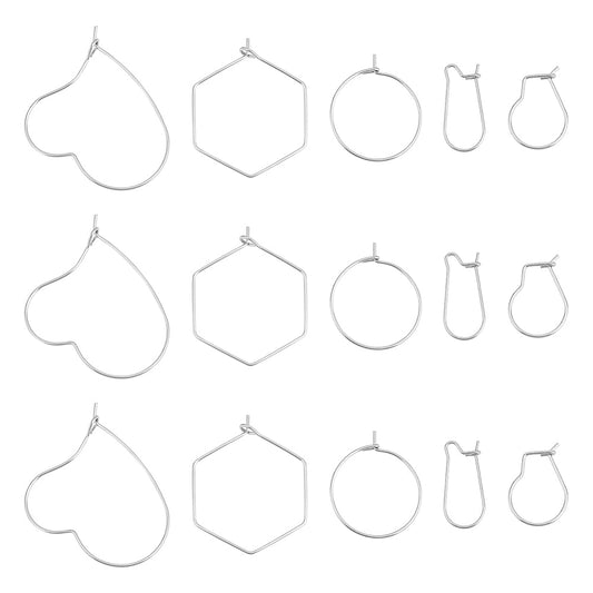 2Pcs/style, Unicraftale 20 Pcs 5 Style Stainless Steel Hoop Earrings. - 20 PCS / Silver