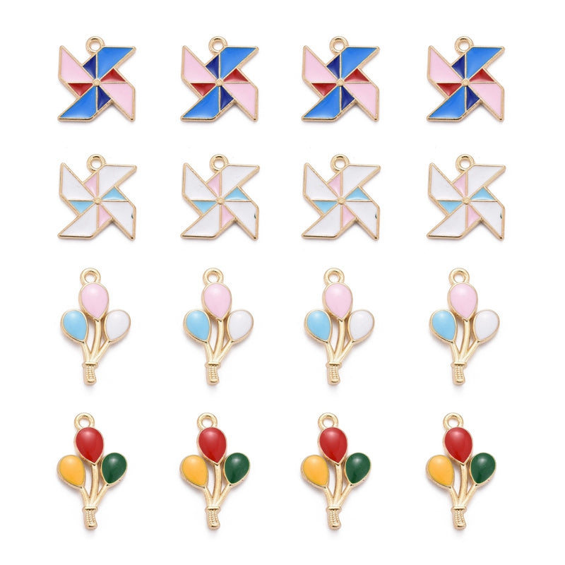 4 Style Alloy Enamel Pendants, Balloon & Windmill, Light Gol - MultiColor / Alloy / 20 Pcs