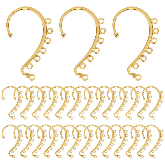 58x35x2mm, Alloy Ear Cuff Findings, with 7 Loop, Ear Wrap Earring Hooks for Non Piercing Earring Making, Golden - Golden / 4 Pcs