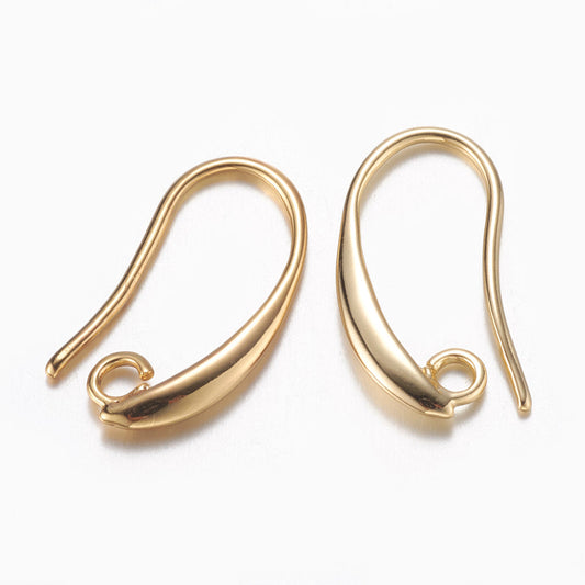 19x10x2mm, Brass Earring Hooks, Lead Free & Nickel Free & Cadmium Free, Real 18K Gold Plated - Golden / Brass / 4 Pcs