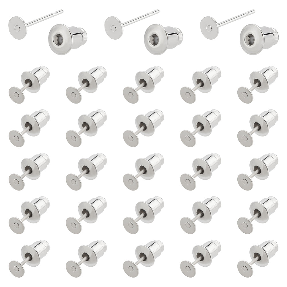 12x0.6mm, Brass Stud Earring Findings, Flat Pad Earring Settings - Silver / Brass / 20 Pcs