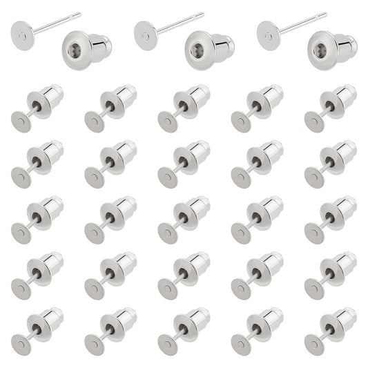 12x0.6mm, Brass Stud Earring Findings, Flat Pad Earring Settings - Silver / Brass / 20 Pcs