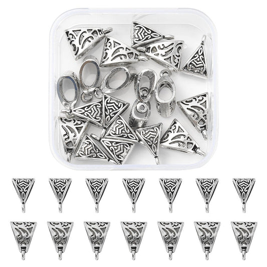 15.5~16mm, 20Pcs 2 Style Tibetan Style Alloy Tube Bails, Loop Bails, Bail Beads, Antique Silver - Silver / 1 Kit