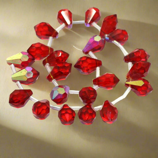 15x9mm Red Glass Crystal Beads Drop - Red / 15mm / Drop