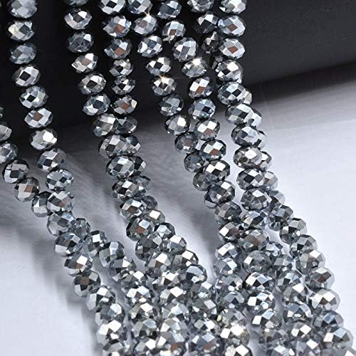 1 String, 4mm Crystal Faceted Rondelle Beads Metallic Silver - 4mm / Silver / Rondelle