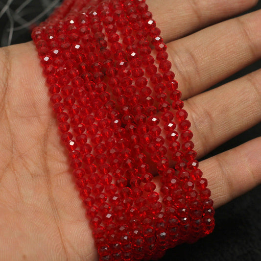 4mm Crystal Faceted Rondelle Beads - Red / 1 String / Rondelle