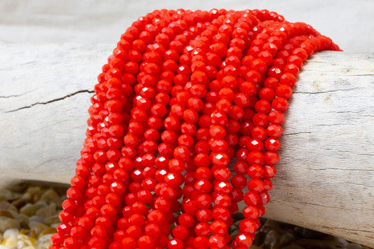 4mm Crystal Faceted Rondelle Beads Opaque - Red / 1 String / Rondelle